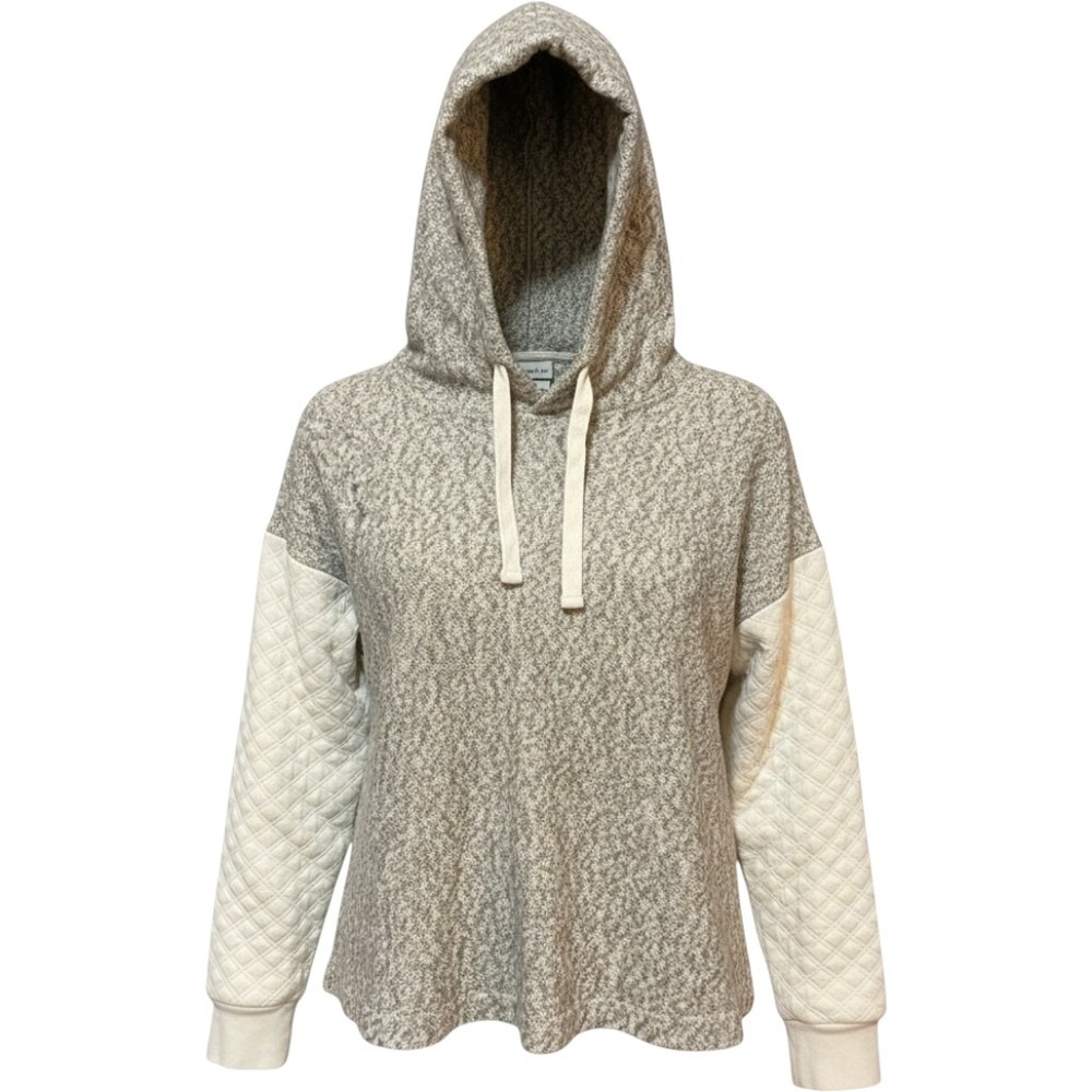 Madewell Hoodie Womens Small Grey Cotton Quilted Sleeve Marled Knit Minimalist